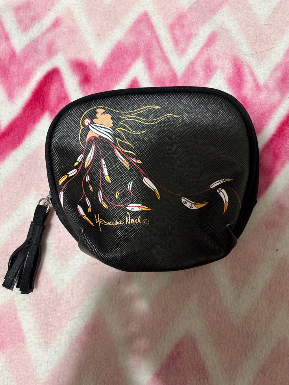 Maxine Noel “Eagle’s Gift” Mini Indigenous Art Pouch Black with Tassel Small Bag